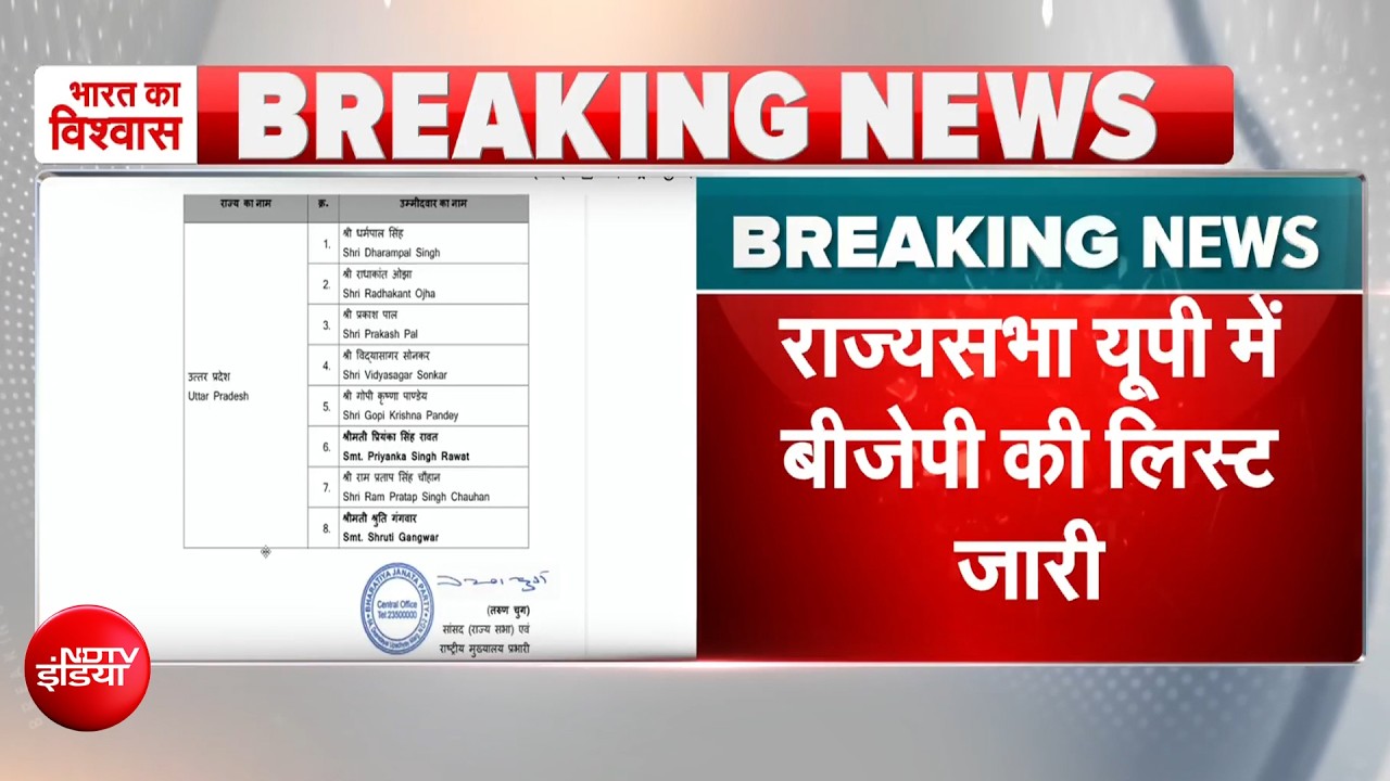 यूपी राज्यसभा चुनाव पर बड़ी खबर, BJP ने जारी की 8 उम्मीदवारों की लिस्ट