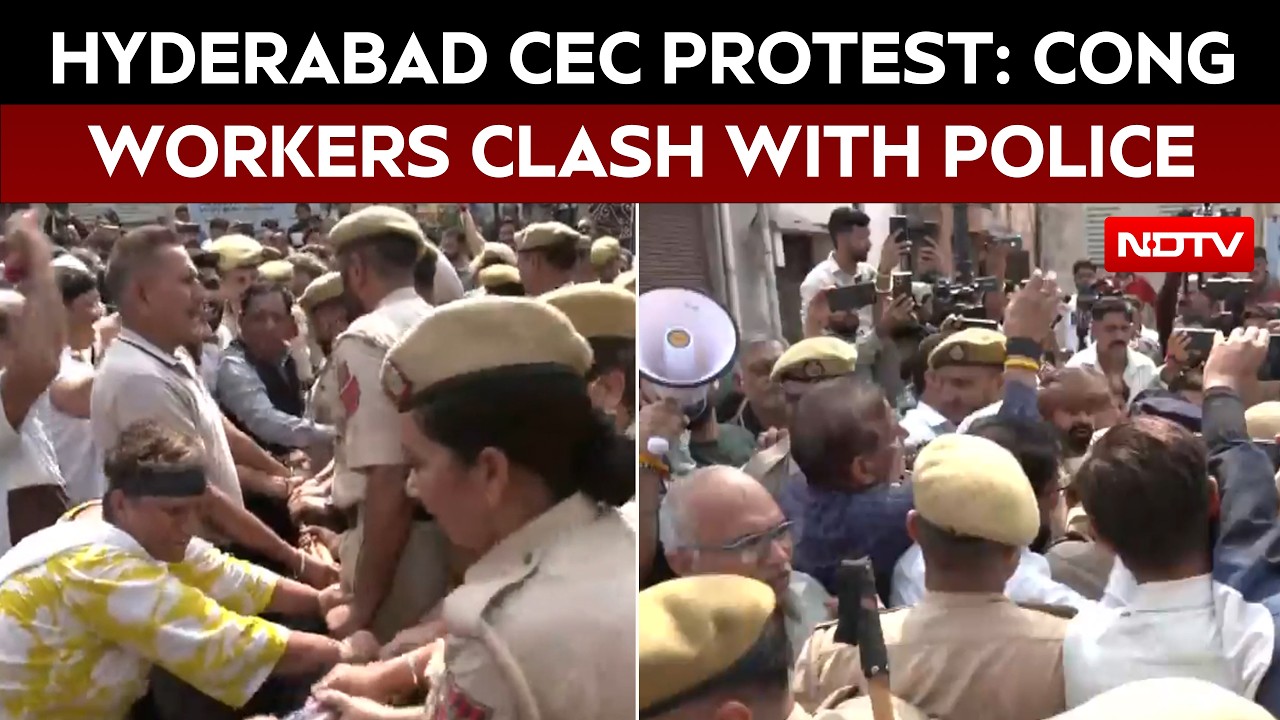 Congress Workers Jump Barricades, Several Detained Near Hyderabad Lok Bhavan | CEC Protest