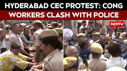 Congress Workers Jump Barricades, Several Detained Near Hyderabad Lok Bhavan | CEC Protest