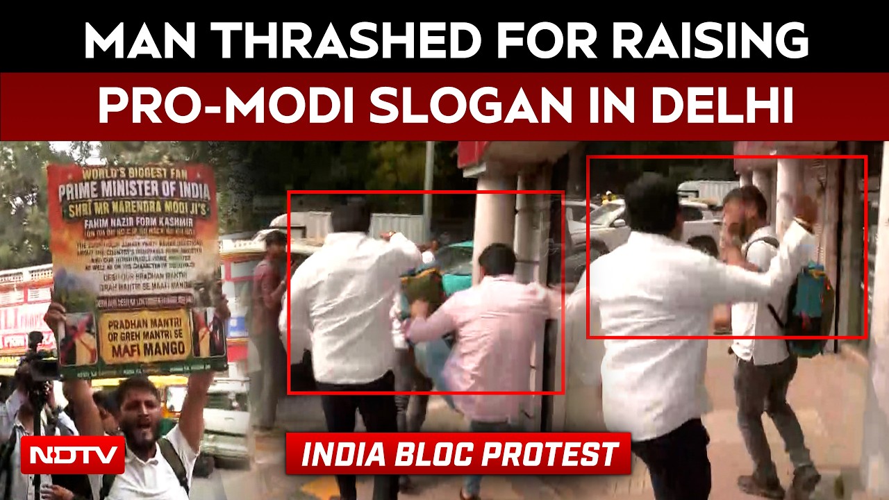 INDIA Bloc Protest | Man Thrashed For Raising Pro-Modi Slogan At Opposition Protest In Delhi