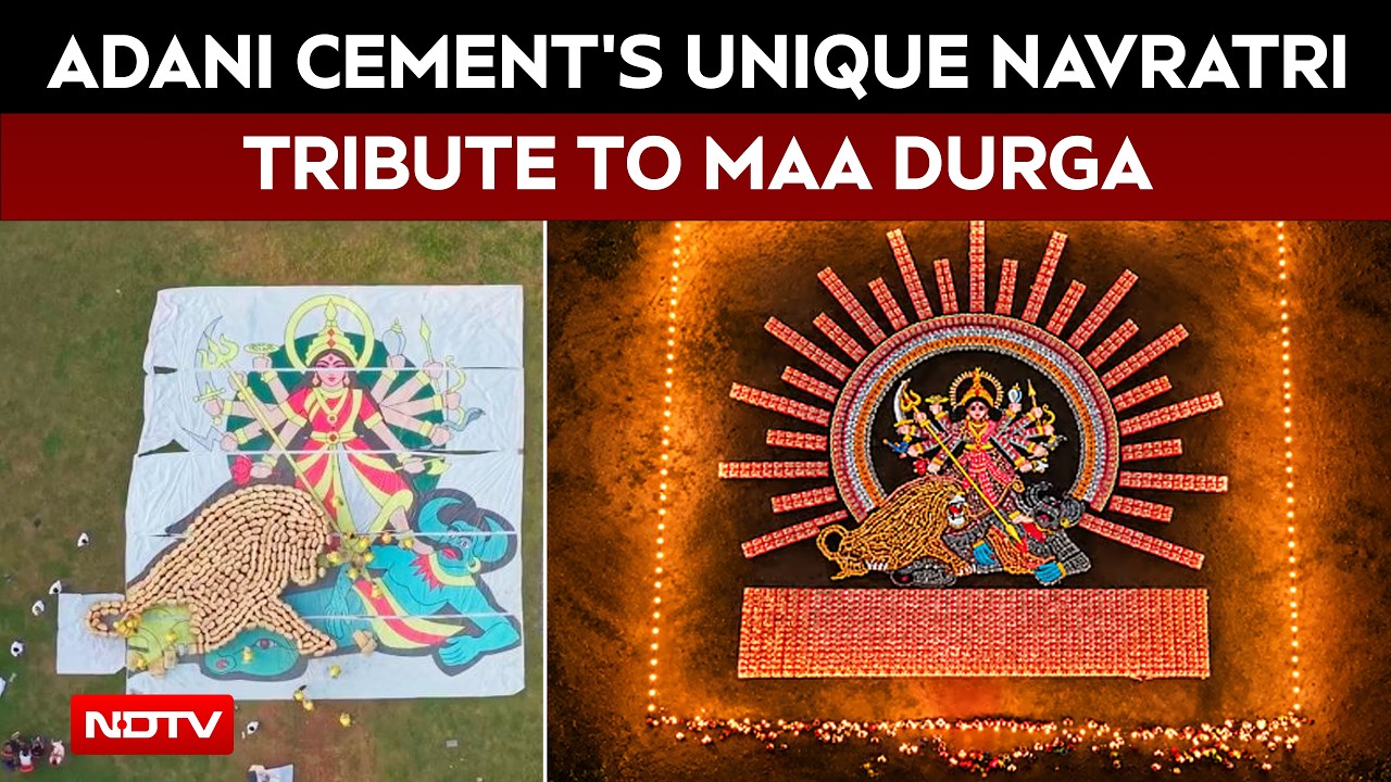 Adani Cement Creates Giant Aerial Formation Of Maa Durga Using 15,000 Cement Bags