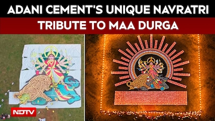Adani Cement Creates Giant Aerial Formation Of Maa Durga Using 15,000 Cement Bags