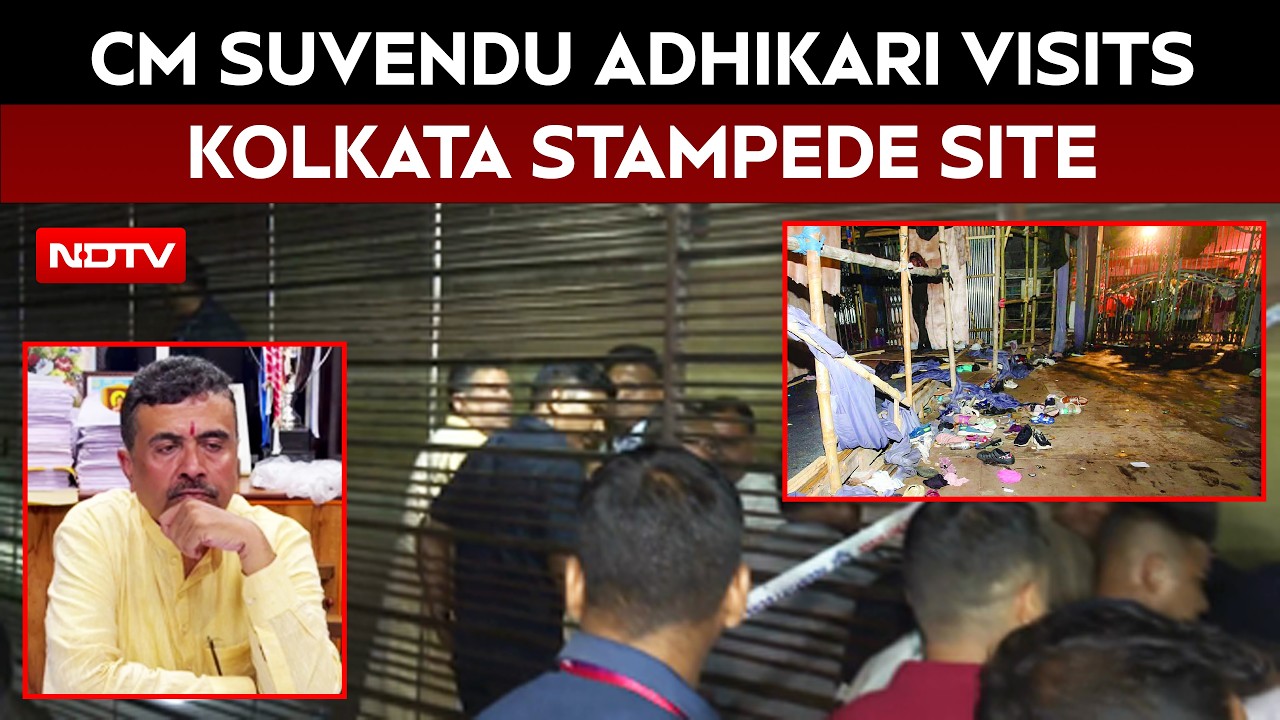 Kolkata News | Kolkata Stampede: CM Suvendu Adhikari Visits Chorbagan Pandal After 19 Deaths