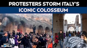 Italy Protests | Protesters Storm Colosseum, Wave Palestinian Flags Over Gaza War As Protests Spread
