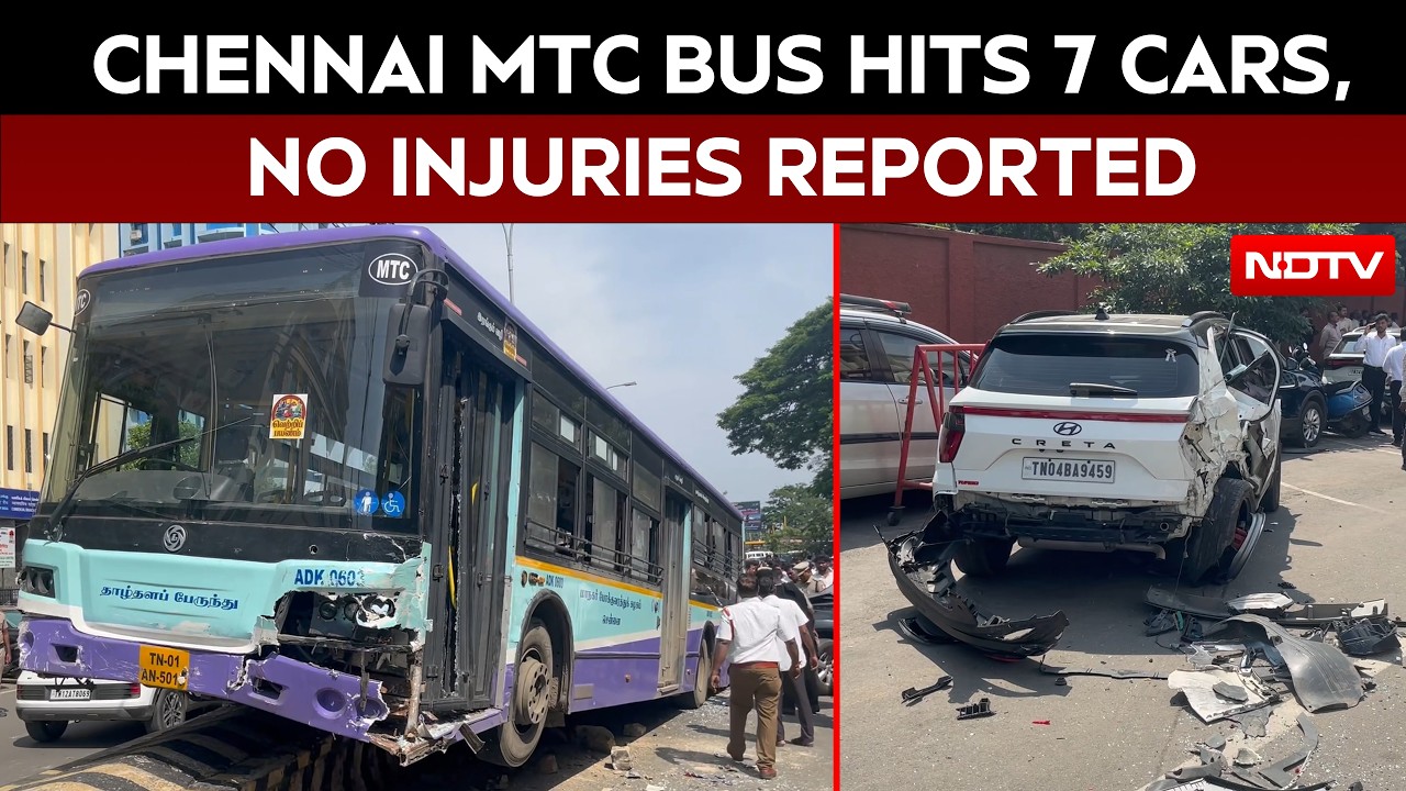 Chennai Bus Accident | Bus Hits 7 Cars Outside Madras HC, No Injuries As Brake Failure Suspected
