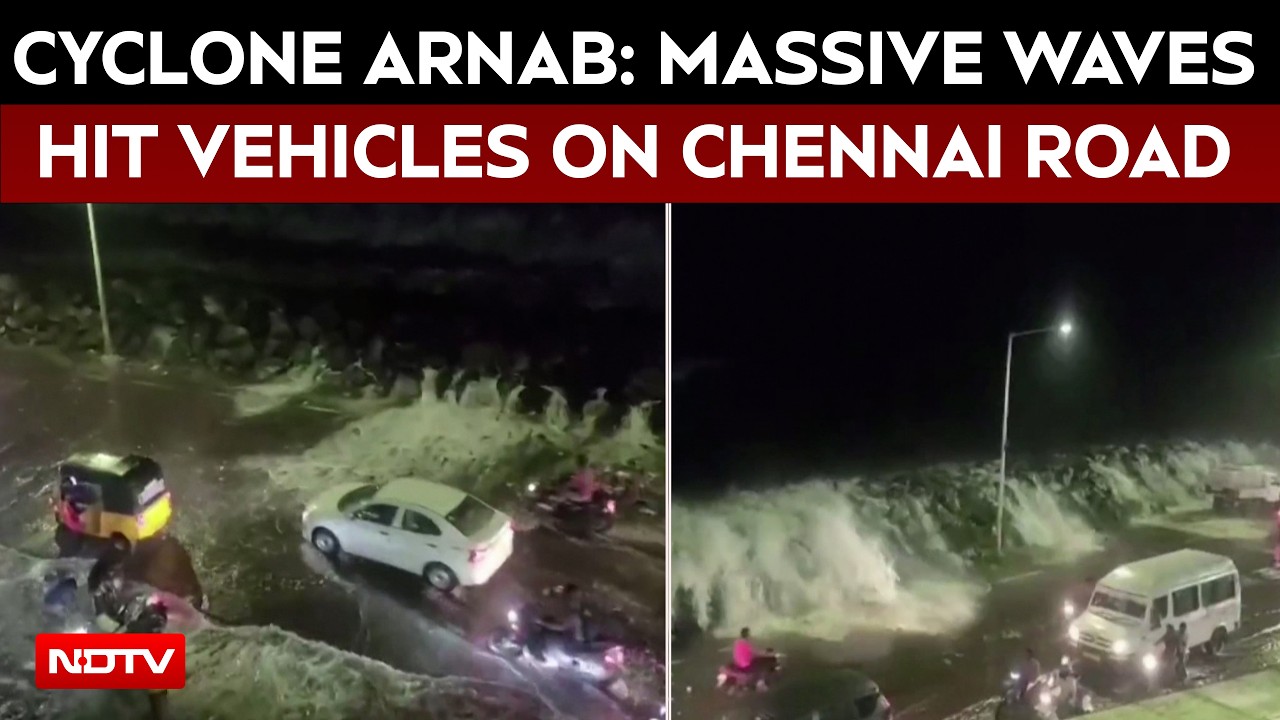 Cyclone Arnab: Massive Waves Hit Bikes, Cars And Autos On Chennai Road