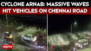 Cyclone Arnab: Massive Waves Hit Bikes, Cars And Autos On Chennai Road