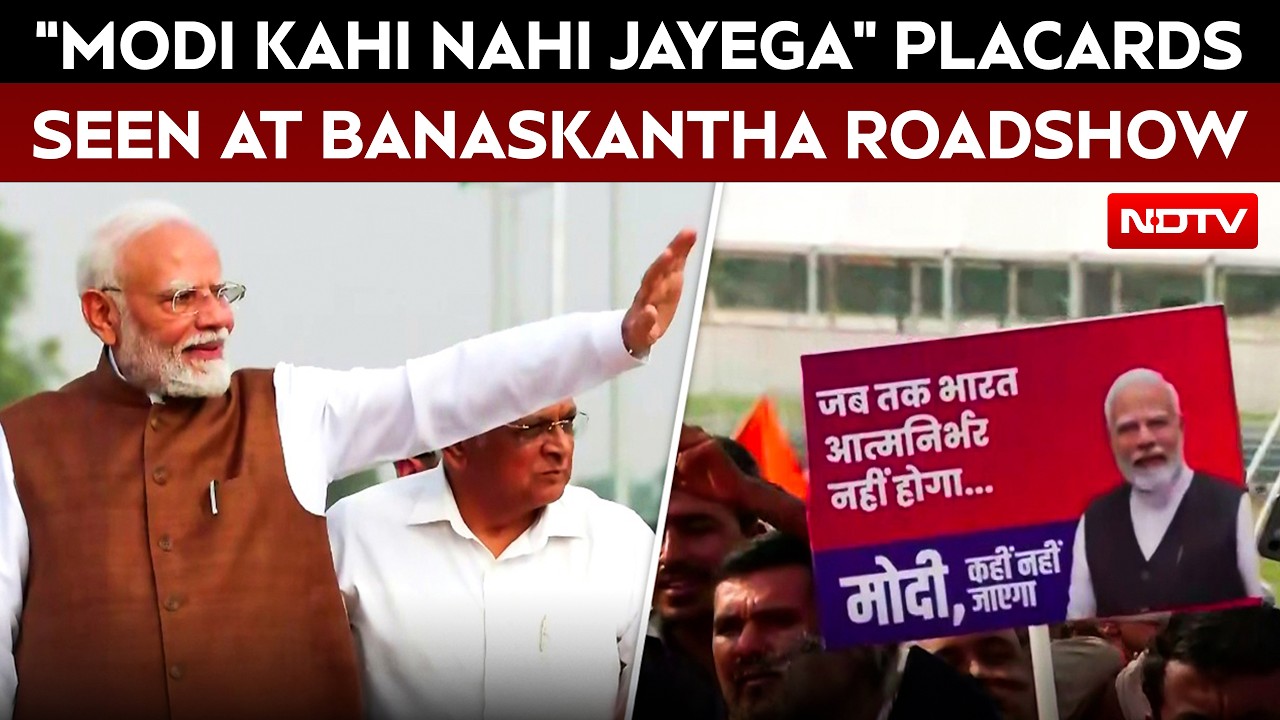 PM Modi In Gujarat | "Modi Kahin Nahin Jayega" Signs Seen At Banaskantha Roadshow In Gujarat