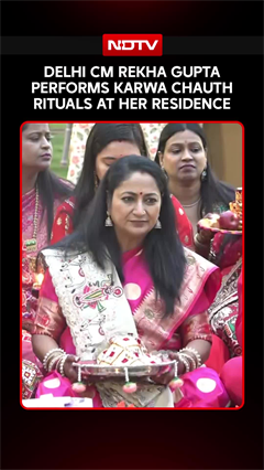 Delhi CM Rekha Gupta Celebrates Karwa Chauth At Her Residence