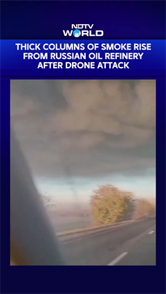 Thick Columns Of Smoke Rise From Russian Oil Refinery After Drone Attack
