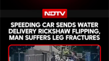 Gujarat: Speeding Car Flips Water Delivery Rickshaw, Man Suffers Leg Fractures