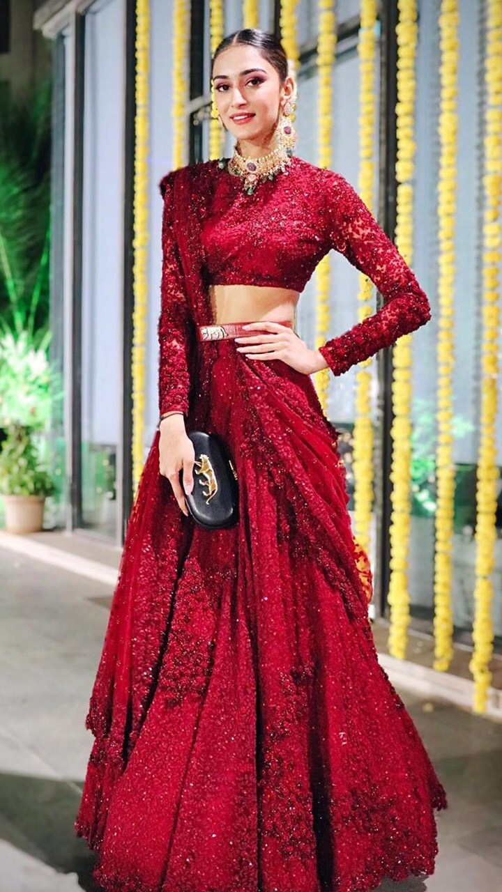 Erica Fernandes in red lehenga