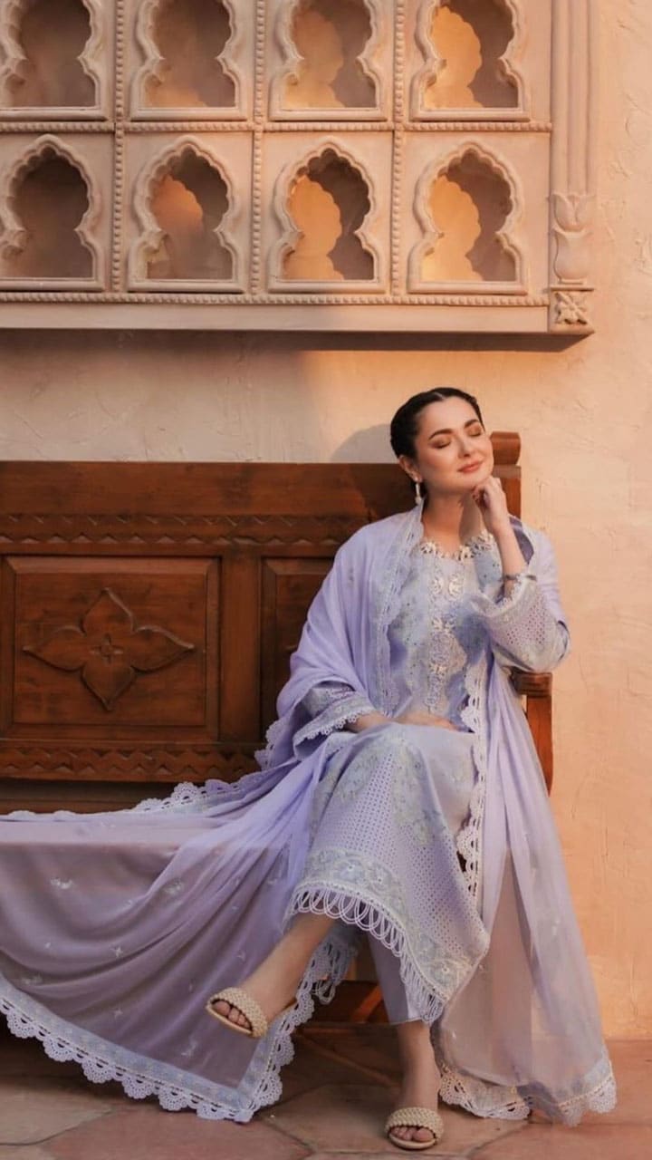 hania amir purple dress Hania Amir Elegant Gray & Purple Dress | Jade Ombre Intezar Collection