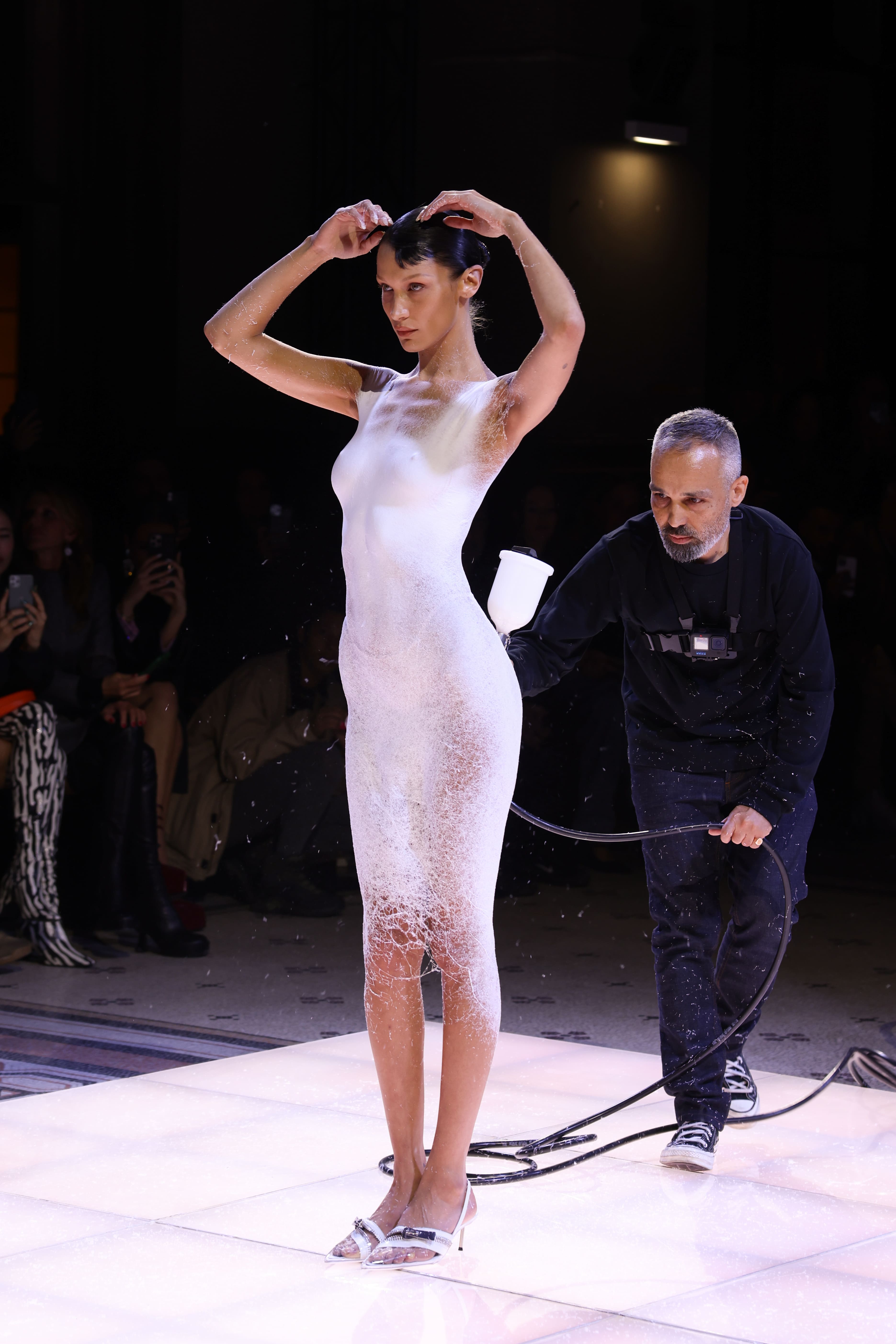 dress sprayed on runway Coperni Sprayed Bella Hadid With A Liquid That Turned Into A Dress