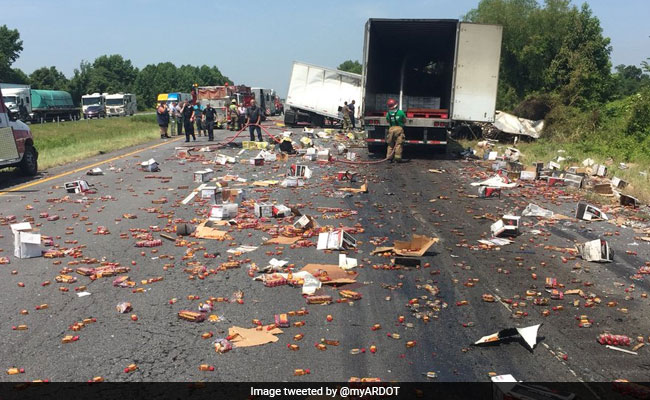 Miniature Whiskey Bottles Make Big Mess On Highway After Truck Crash