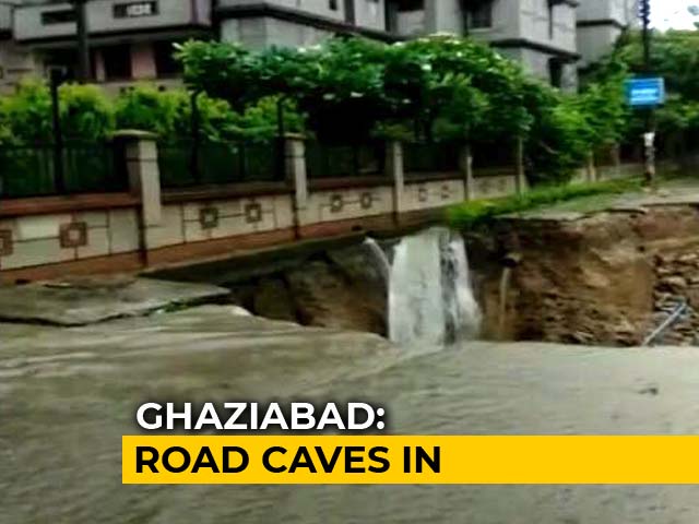 Traffic Jams As Rain Pounds Delhi, Suburbs, Road Caves In