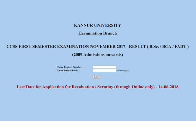 Kannur University Declares B.Sc./ B.C.A/ F.A.D.T First Semester Result