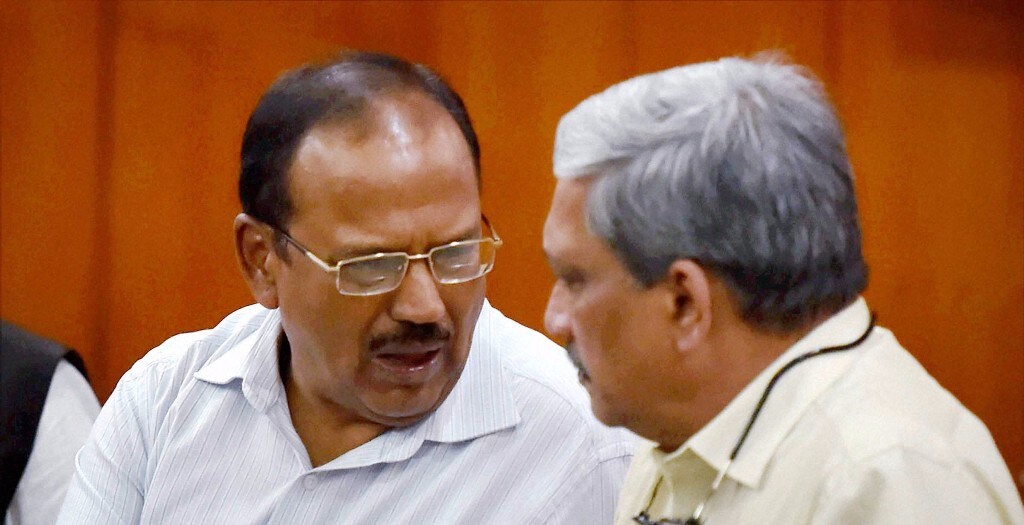 Defence Minister Manohar Parrikar and NSA Ajit Doval during an all-party meeting in New Delhi on Thursday following Indian army's surgical strikes along the LoC on Wednesday night (Source: PTI)