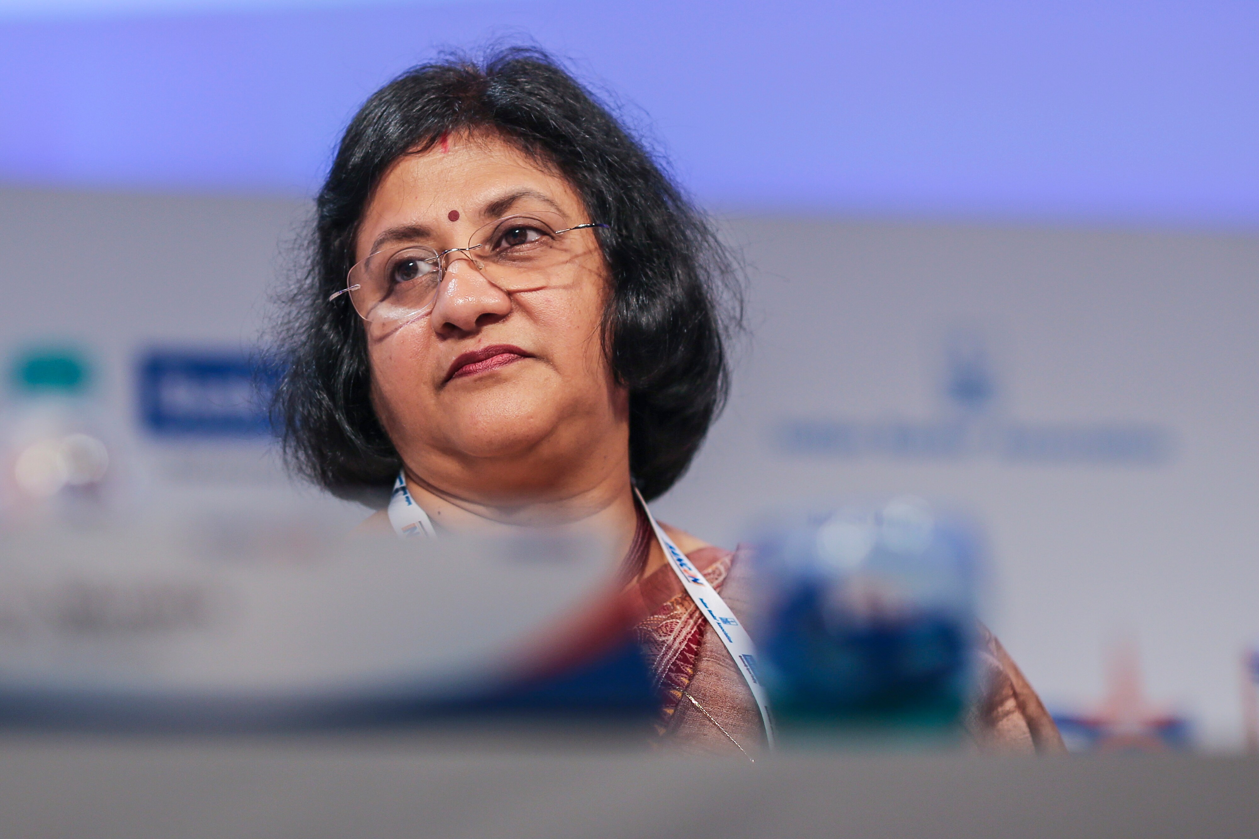 Arundhati Bhattacharya, Chairman of the State Bank of India at an event in India . (Photographer: Dhiraj Singh/Bloomberg)
