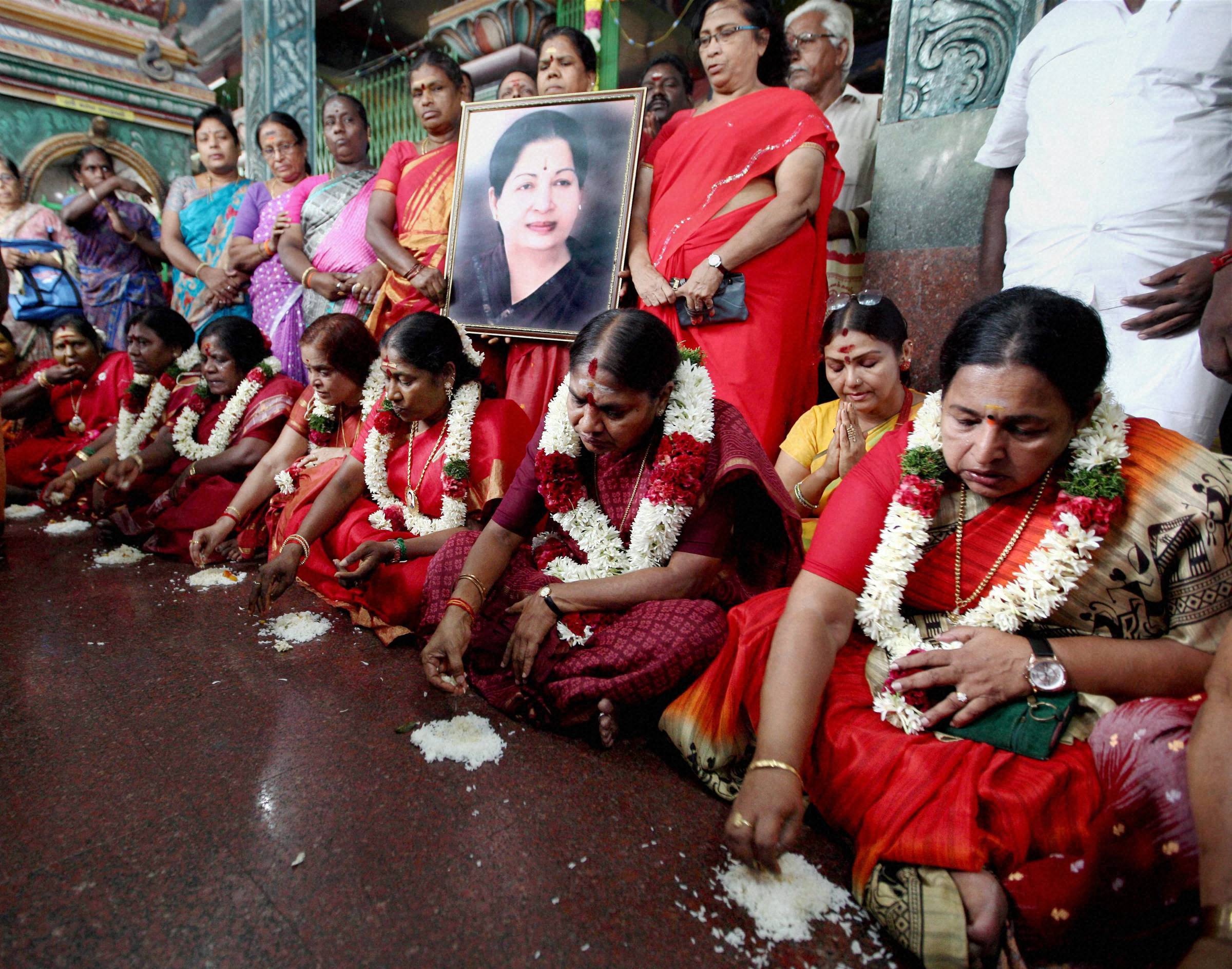 Women conduct prayers for Amma's speedy recovery. (Photo: PTI)