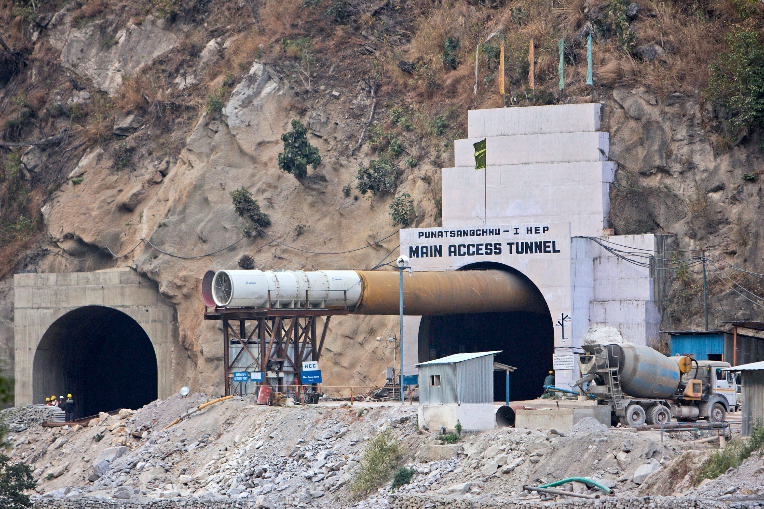 A section of the Punatsangchhu hydro-electric power project stands under construction in Wangdue, Bhutan, on February 11, 2012. (Photographer: Adeel Halim/Bloomberg)