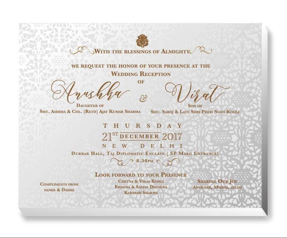 A copy of the reception invite.
