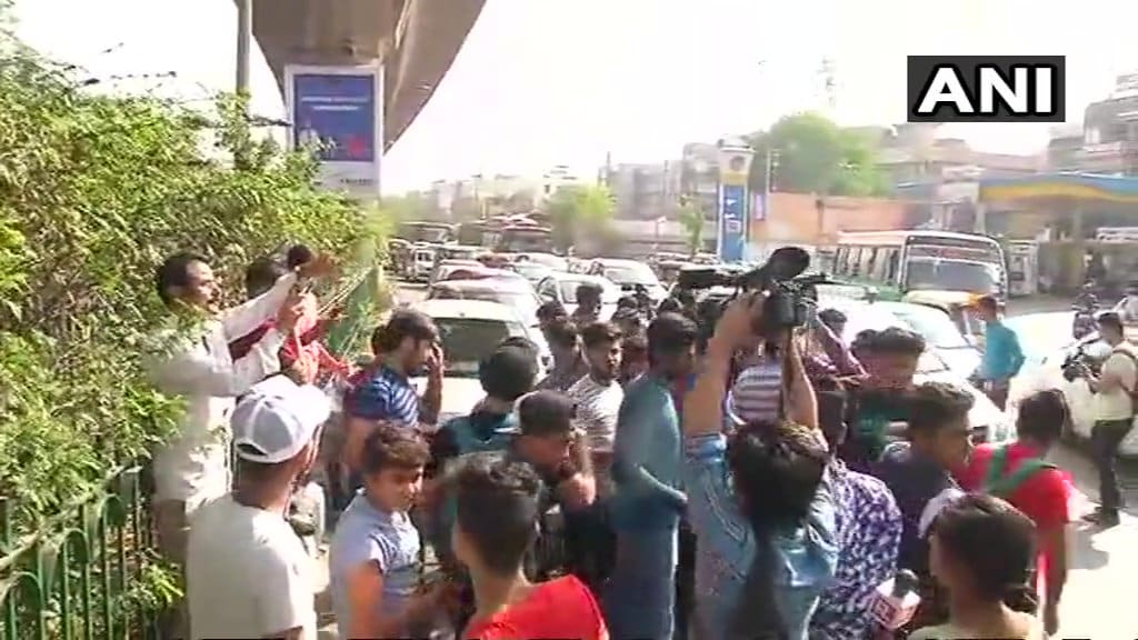 Students protesting outside CBSE office in Delhi.