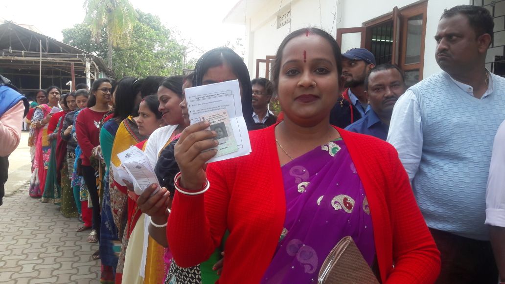 Voters stand in queue in Dimapur during polling.