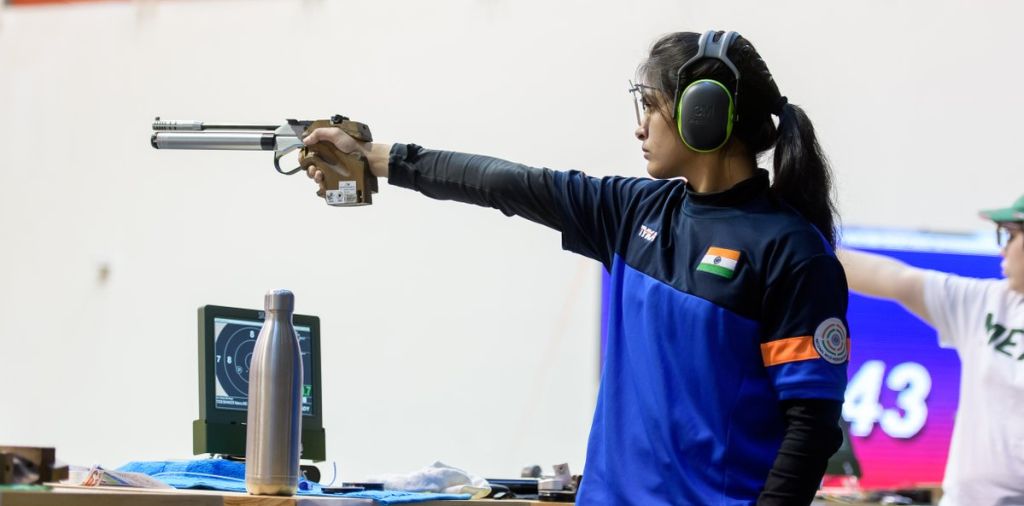 Bhaker shot 388 out of 400 to break 10m air pistol qualification record.