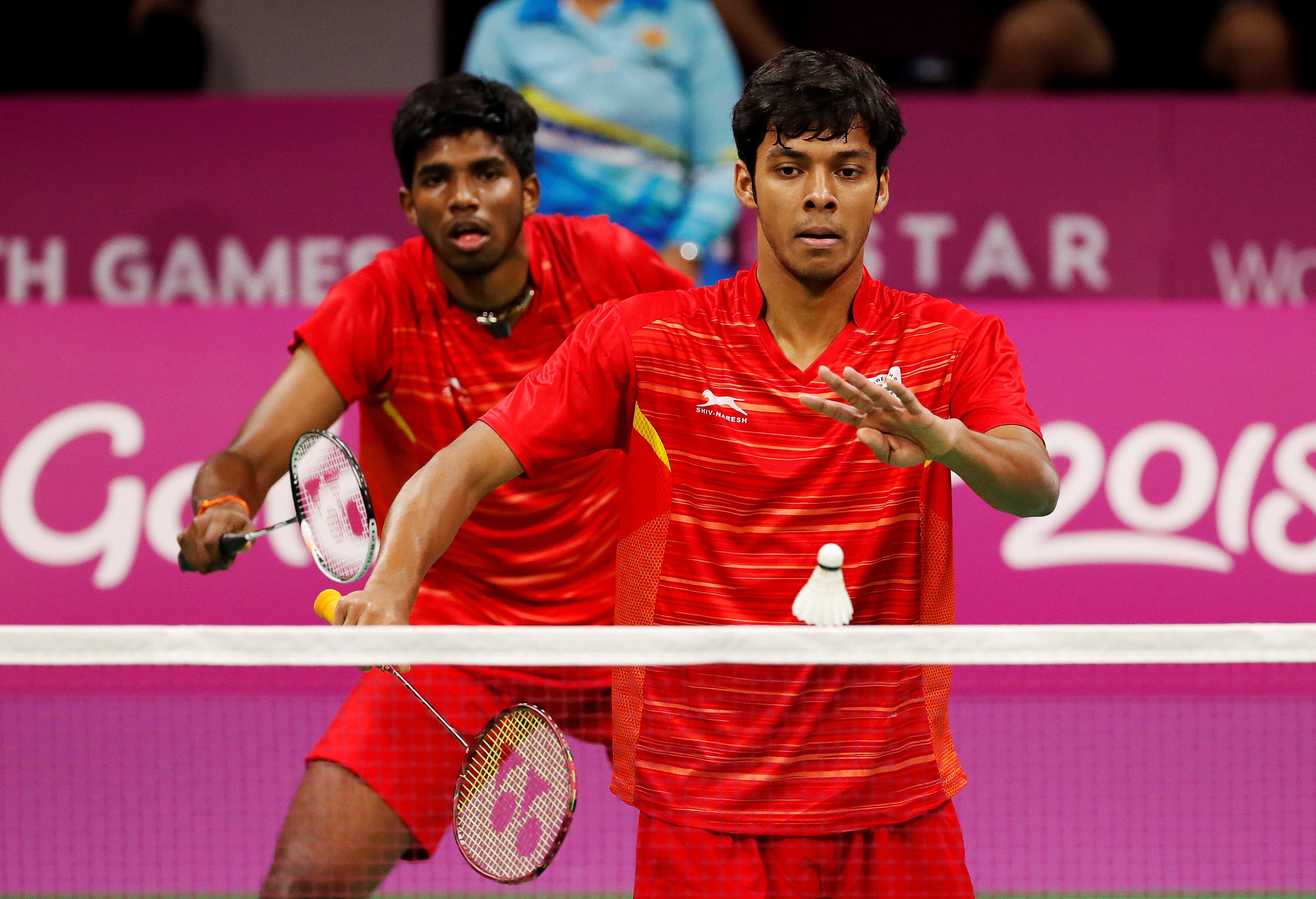 India's men's doubles pair of Satwik Rankireddy and Chirag Chandrashekhar Shetty in action.