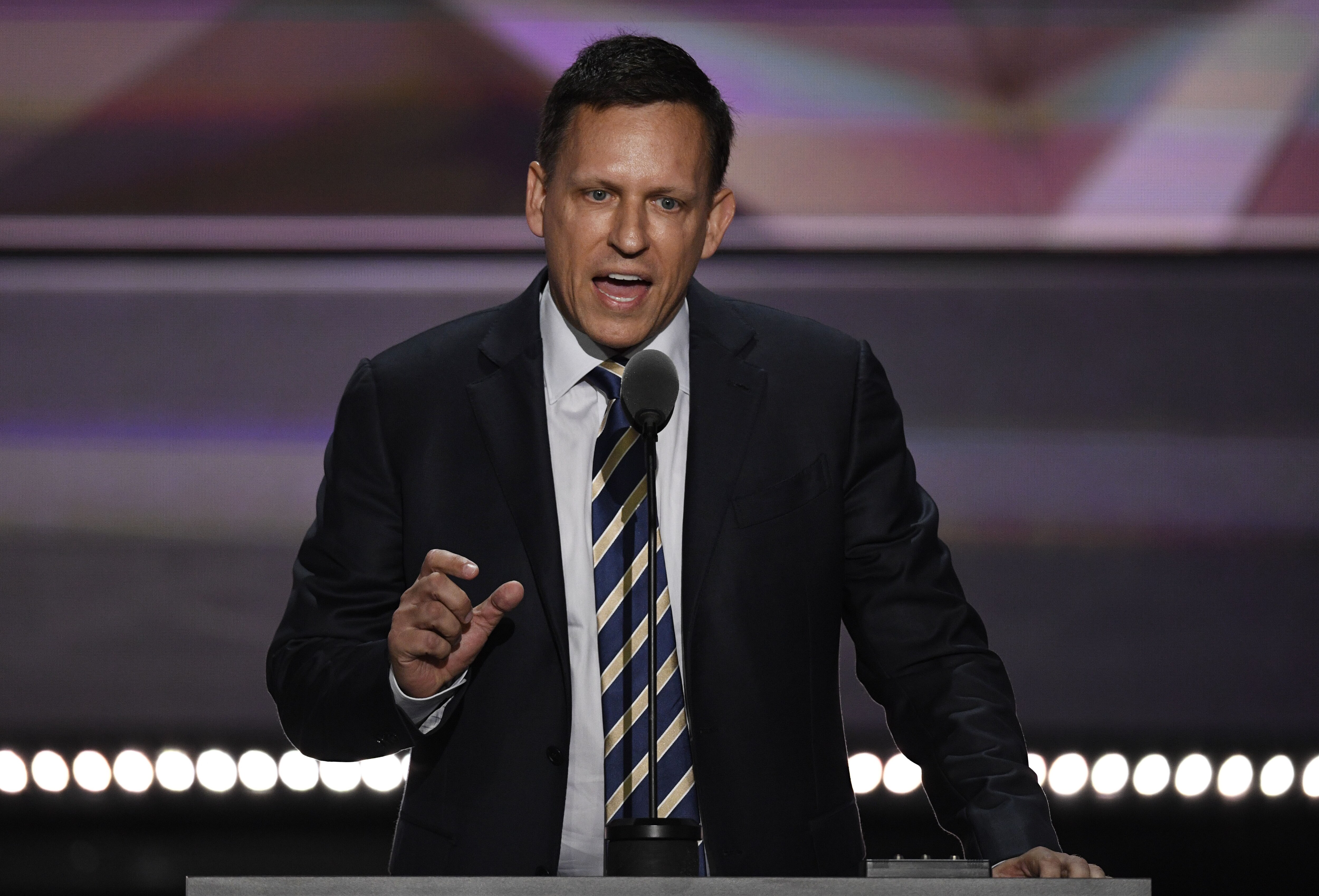 Peter Thiel, co-founder of PayPal Inc., speaks during the Republican National Convention (RNC) in Cleveland, Ohio. (Photographer: David Paul Morris/Bloomberg)