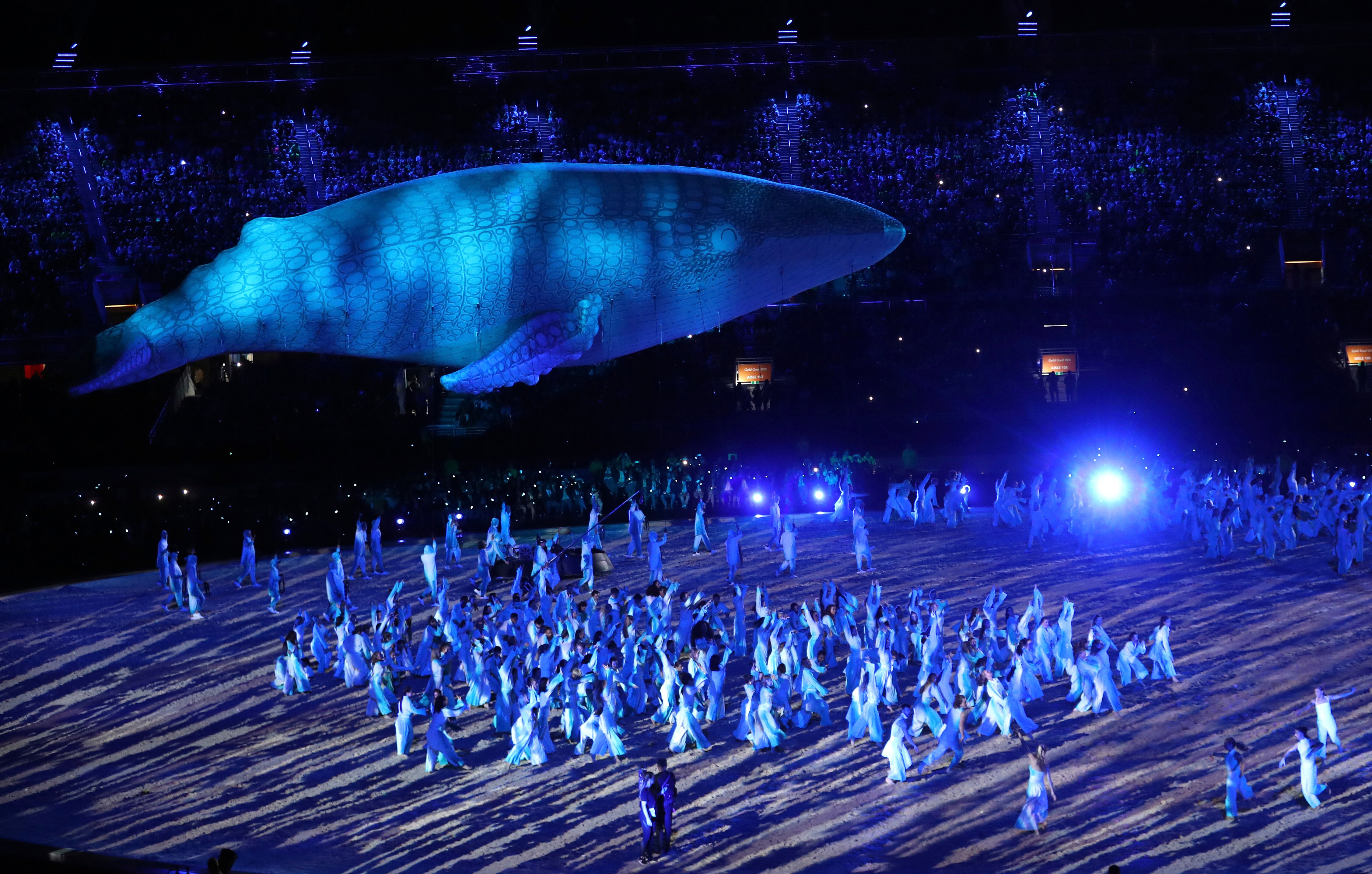 Dancers perform at Carrara Stadium during the opening ceremony for the 2018 Commonwealth Games.