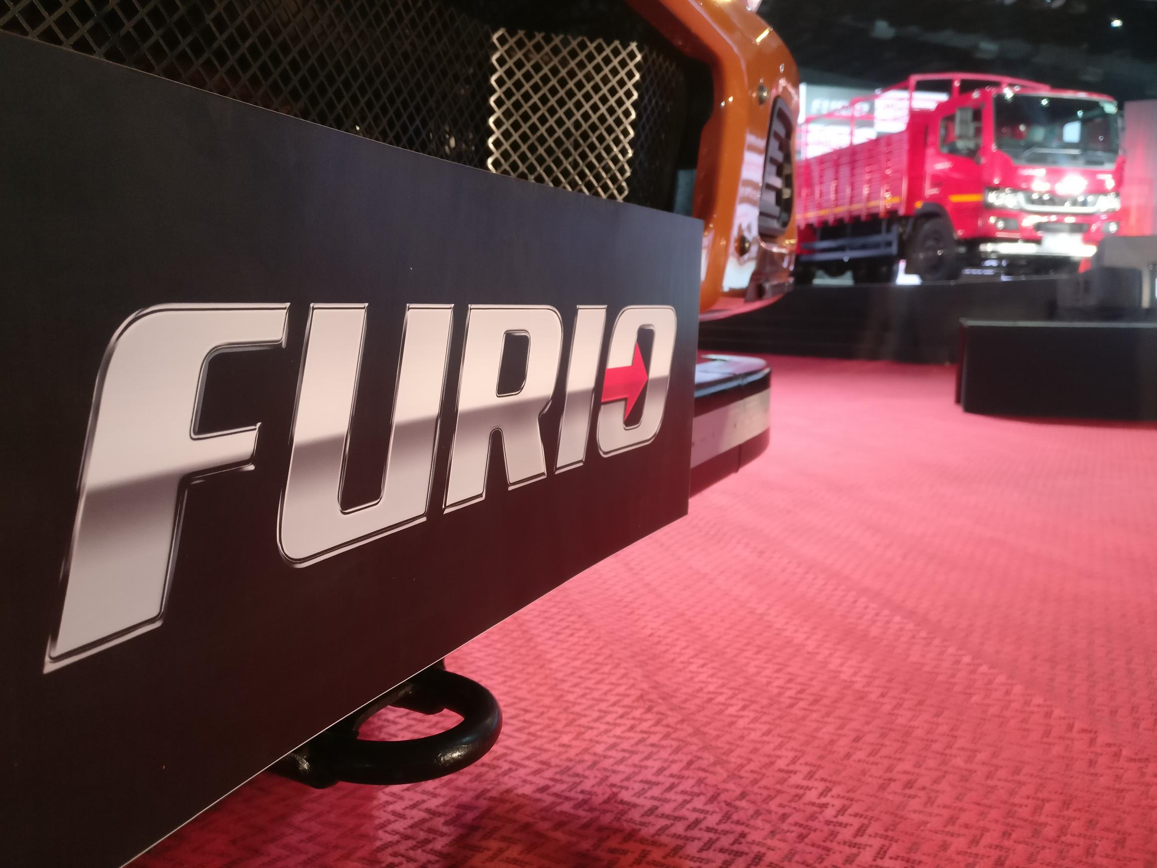Mahindra Furio trucks on display at the launch conference held in Mumbai. (Source: BloombergQuint)