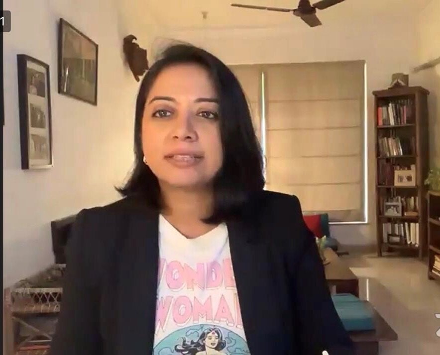 (Faye D'Souza hosting a digital program from her residence. Image: video still)