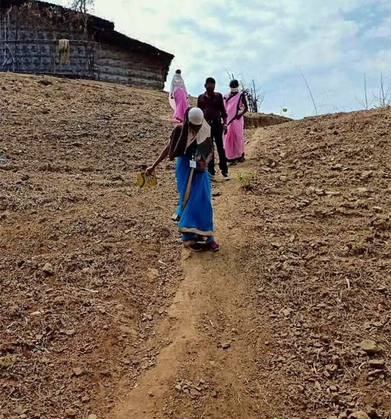 Some days, anganwadi sevika Sangita Naik walks kilometres, counselling people door to door to get vaccinated in Nandurbar district in Maharashtra. (Source: Sangita Naik)