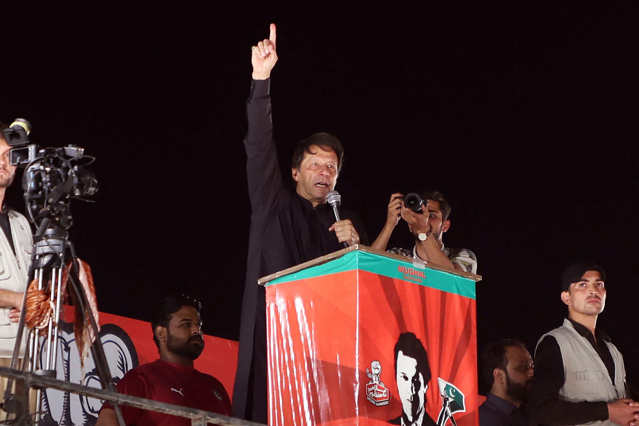 Imran Khan at a public rally in Jhelum on May 10.Photographer: Raja Imran/AFP/Getty Images