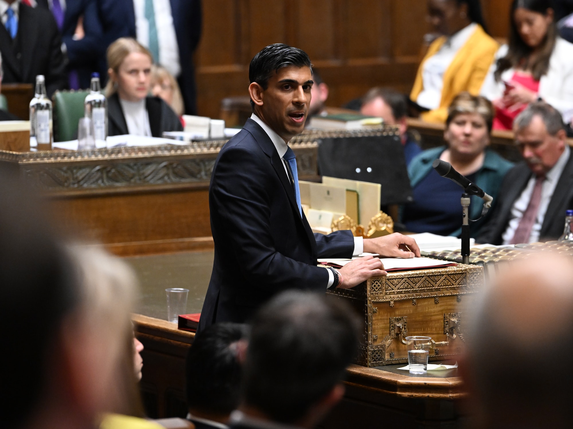 Rishi Sunak announces the windfall tax on oil and gas companies in Parliament, on May 26.Photographer: Jessica Taylor/U.K. Parliament