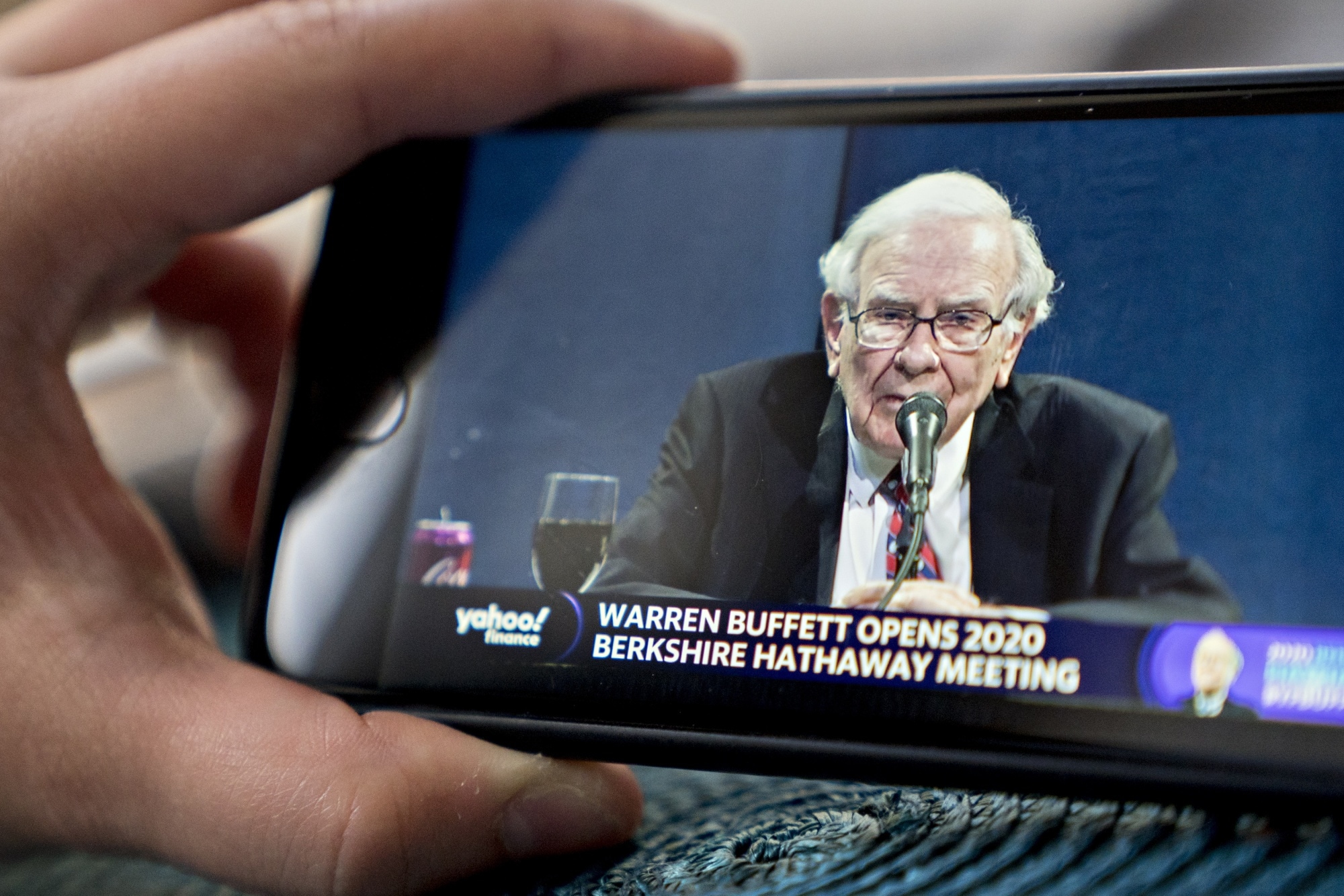 Warren Buffett speaks during the virtual Berkshire Hathaway meeting on May 2, 2020.Photographer: Andrew Harrer/Bloomberg