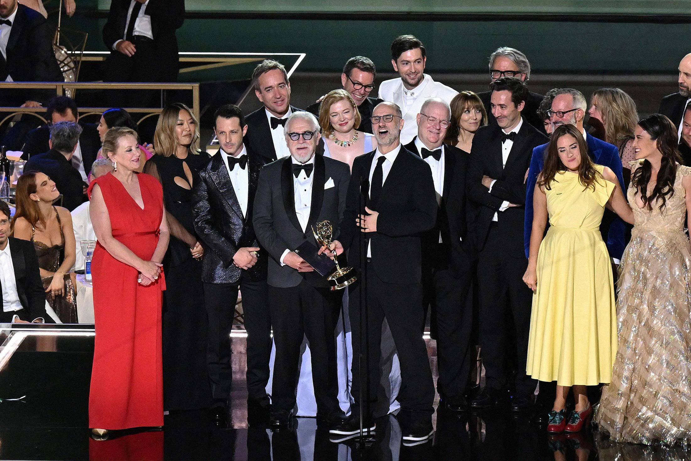 The cast and crew of onstage during the 74th Emmy Awards in Los Angeles, on Sept. 12.Photographer: Patrick T. Fallon/AFP/Getty Images
