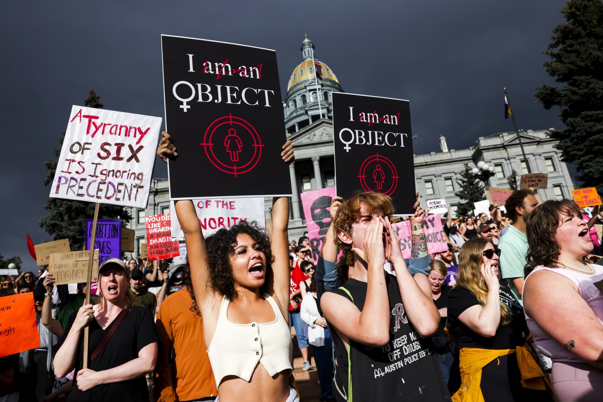 A protest against the Supreme Court's decision to overturn Roe v. Wade in Denver, Colorado in June.Photographer: Michael Ciaglo/Getty Images