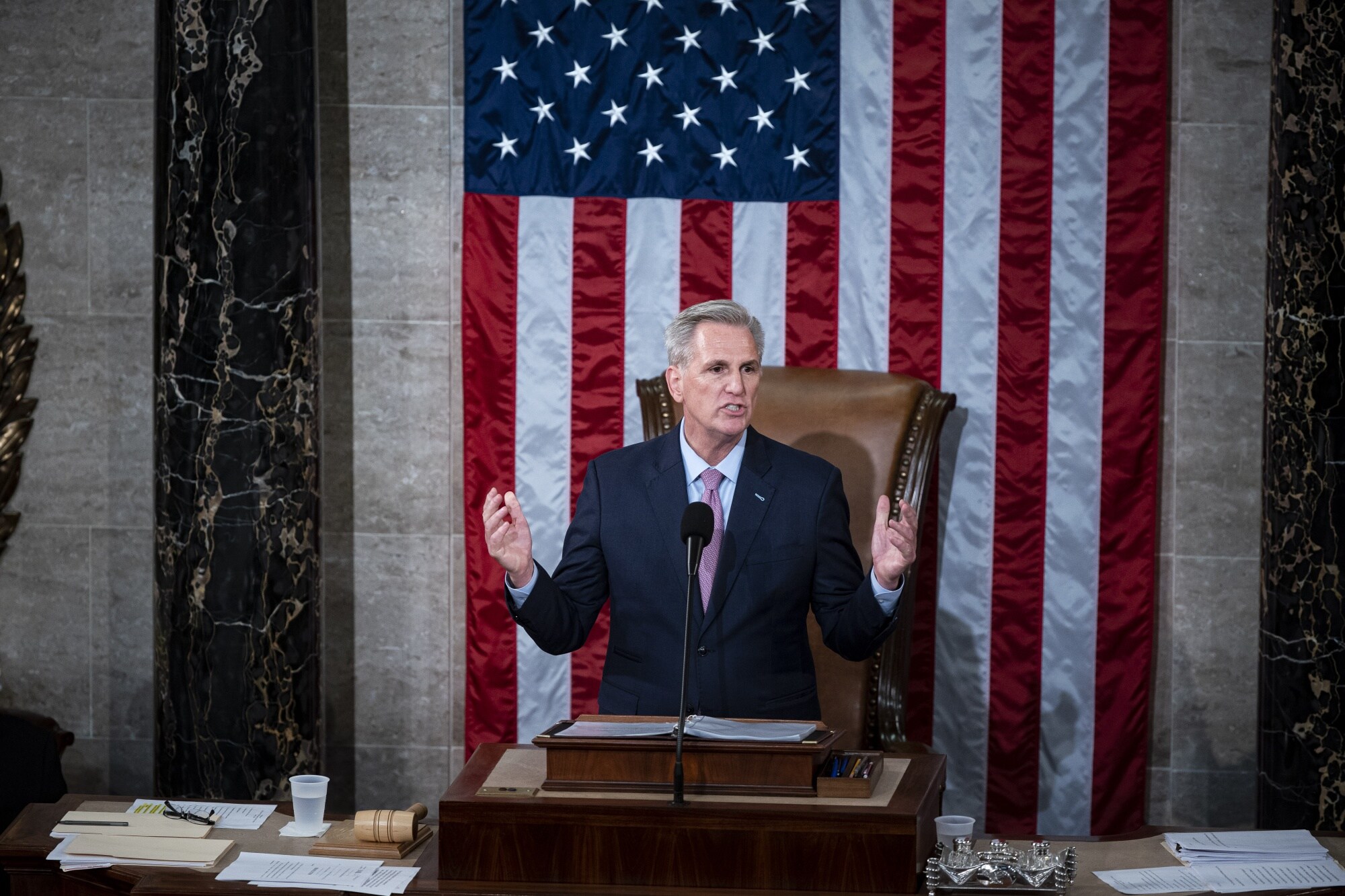 Kevin McCarthy speaks after becoming House speaker on Jan. 7.Photographer: Al Drago/Bloomberg