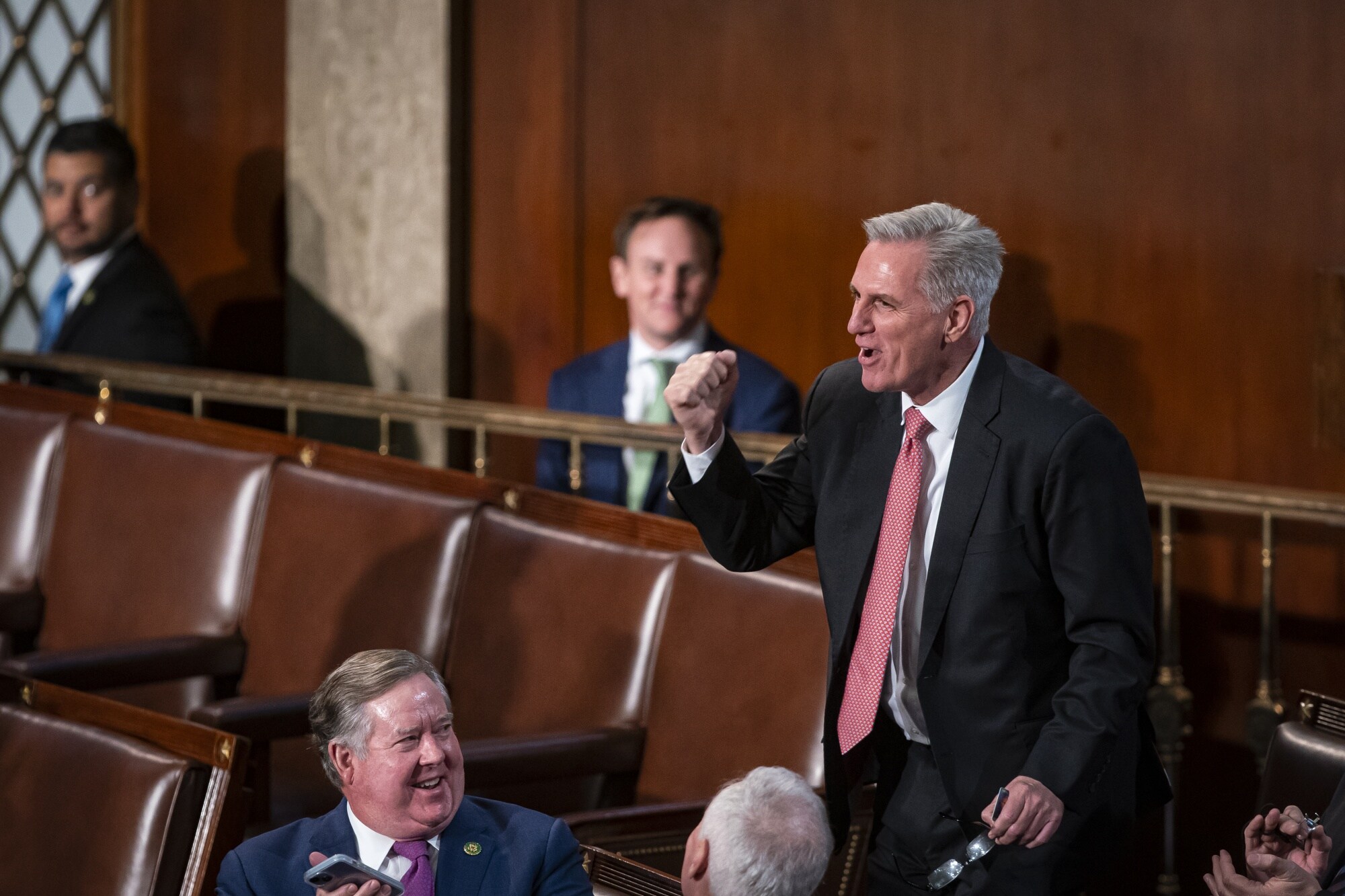 Kevin McCarthy stands while being applauded after voting for himself for House Speaker at the US Capitol Jan. 5.Photographer: Al Drago/Bloomberg