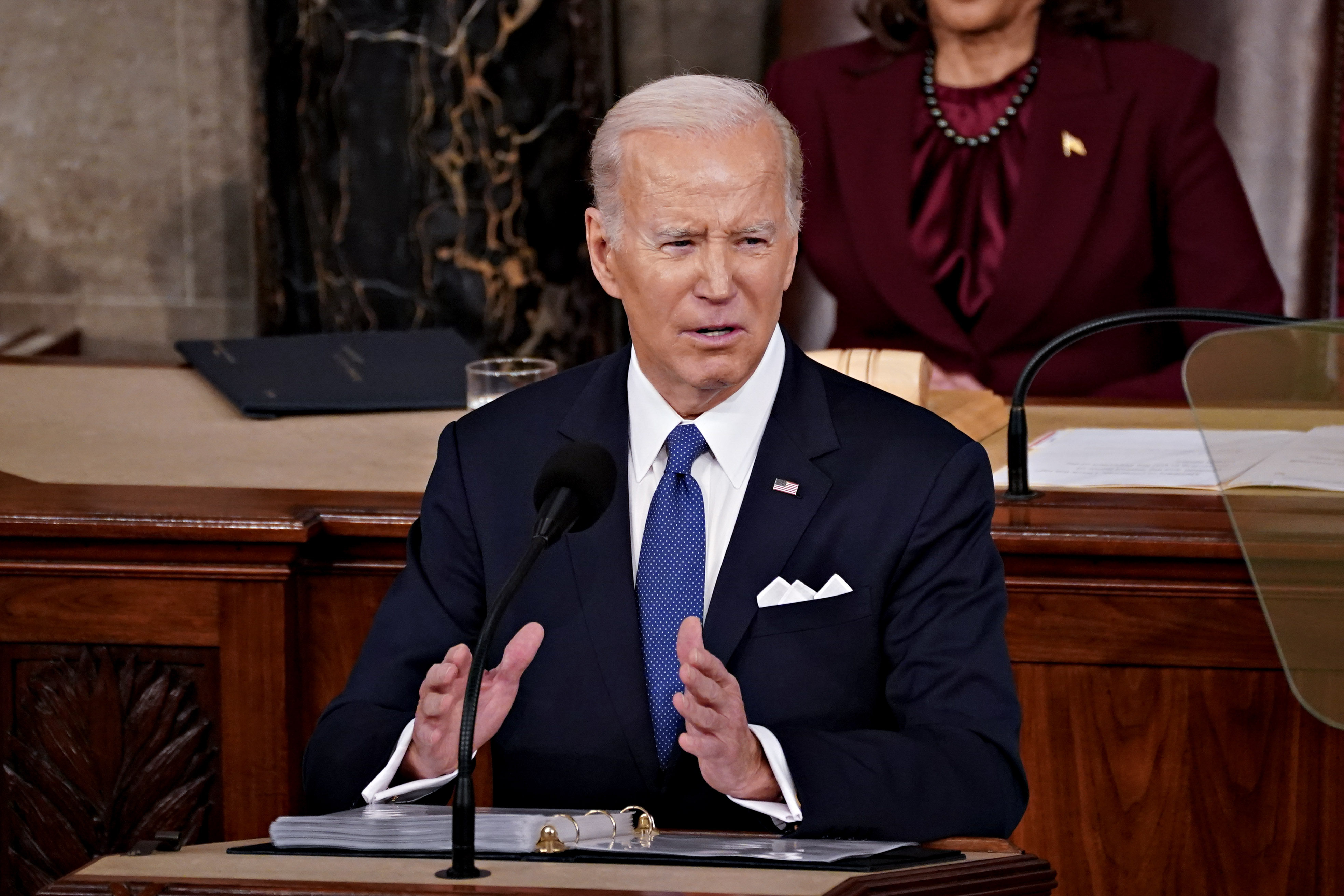 US President Joe Biden speaks during a State of the Union address at the US Capitol on Feb. 7.Photographer: Nathan Howard/Bloomberg