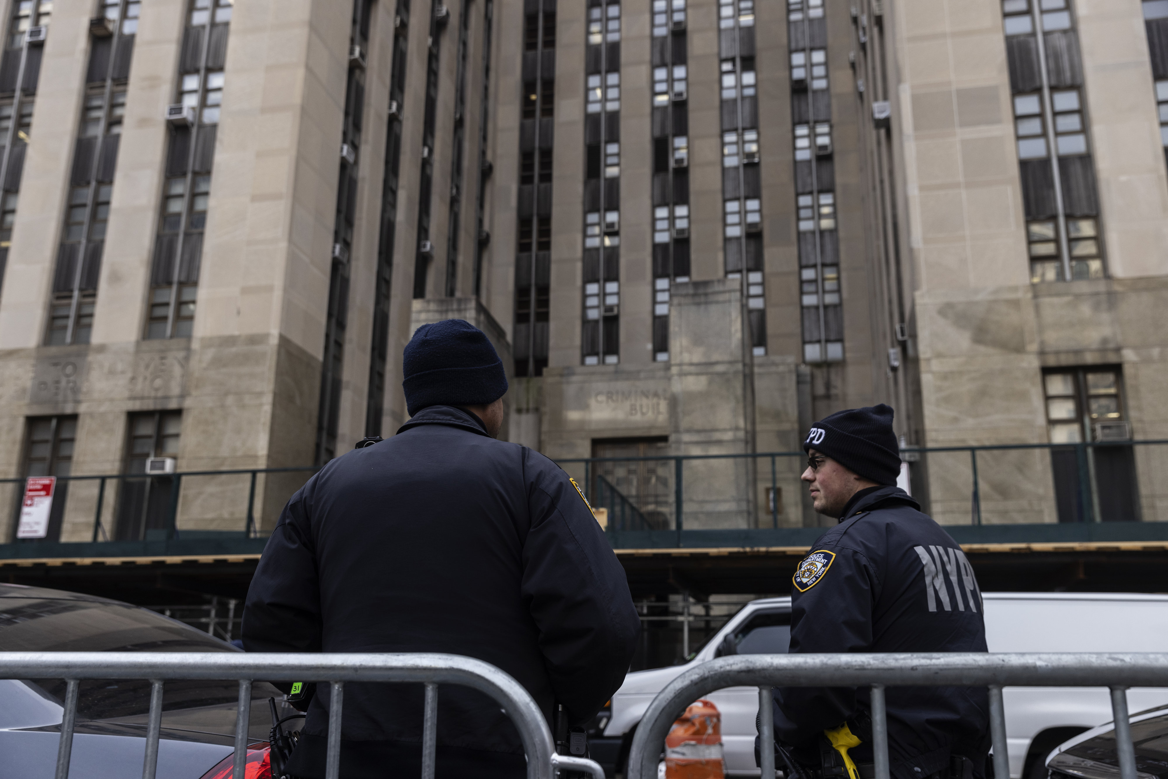 NYPD officers outside criminal court after the indictment of Trump in New York.Photographer: Victor J. Blue/Bloomberg