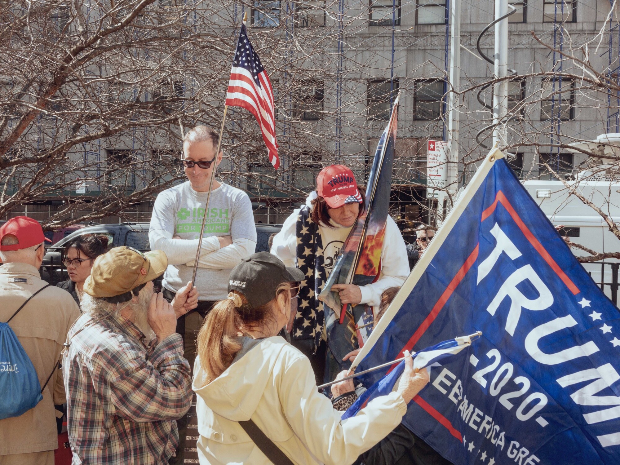 Supporters of Trump during a rally outside criminal court in New York on April 4. Photographer: Ismail Ferdous/Bloomberg