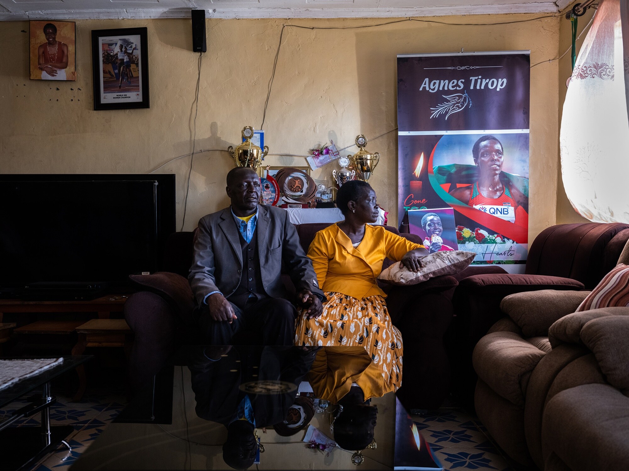 Vincent and Dinah Tirop, parents of murdered world record-holder Agnes Tirop, at their home near Eldoret, Kenya.Photographer: Nichole Sobecki/Bloomberg