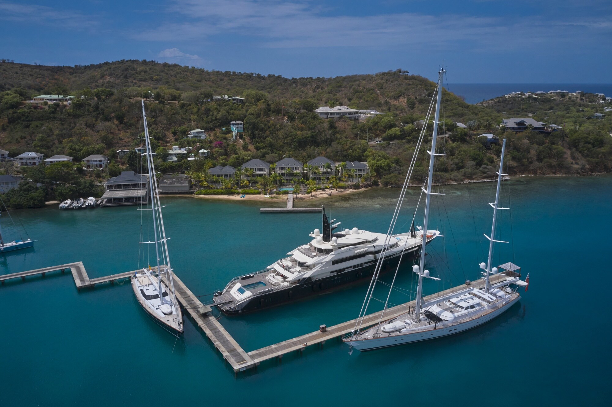 The, center, docked in Antigua.Photographer: Bing Guan/Bloomberg