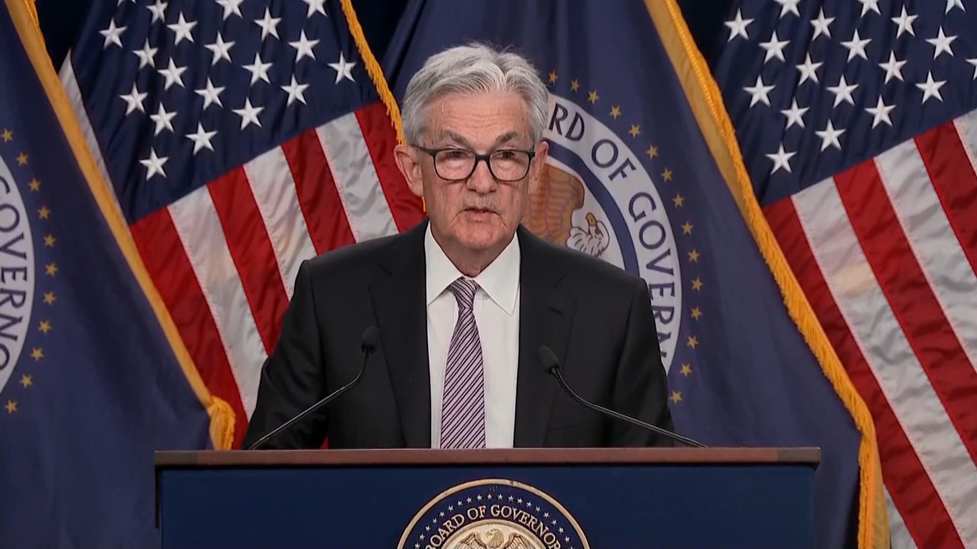 Federal Reserve Chairman Jerome Powell speaks about the decision by the Fed's policy-setting Federal Open Market Committee to raise its benchmark interest rate by a quarter of a percentage point.Source: Bloomberg
