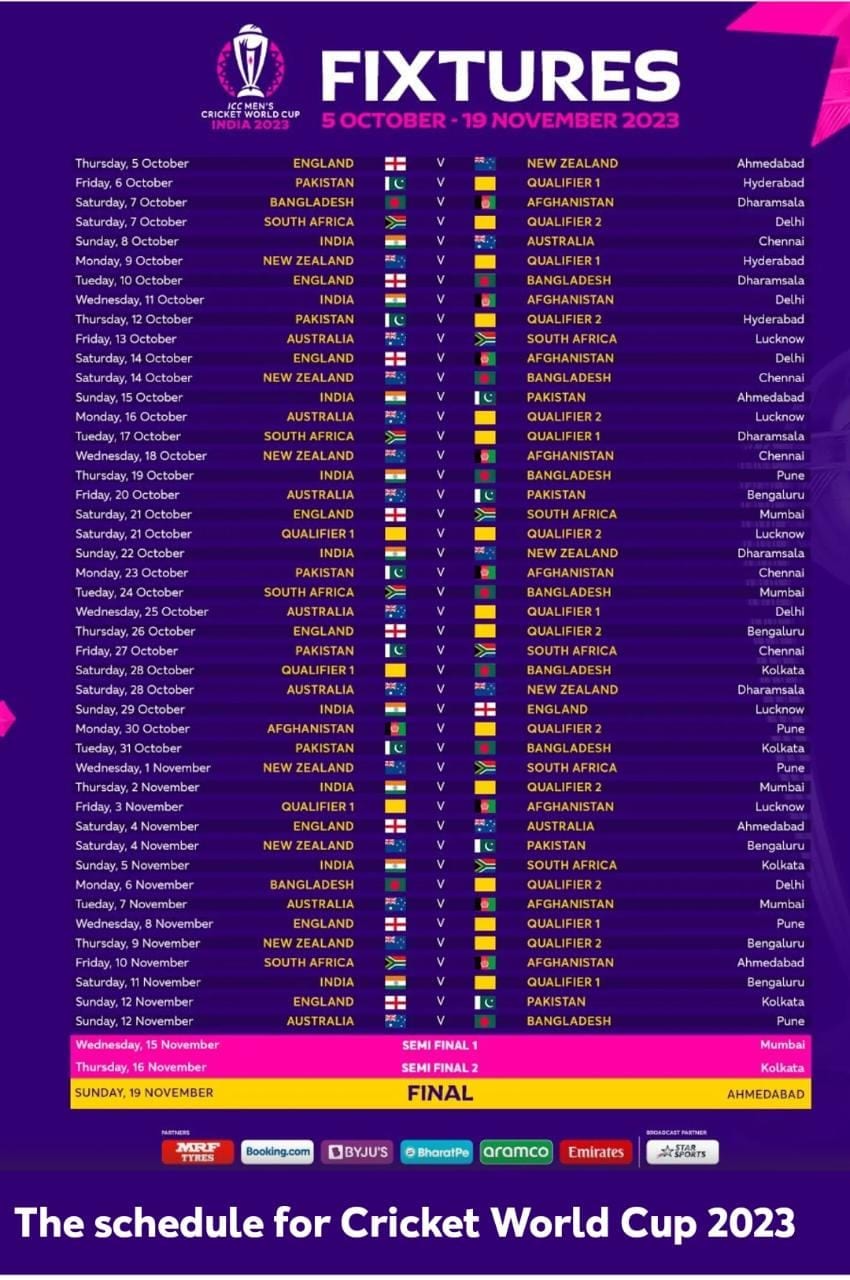 ICC ODI World Cup 2023 Schedule