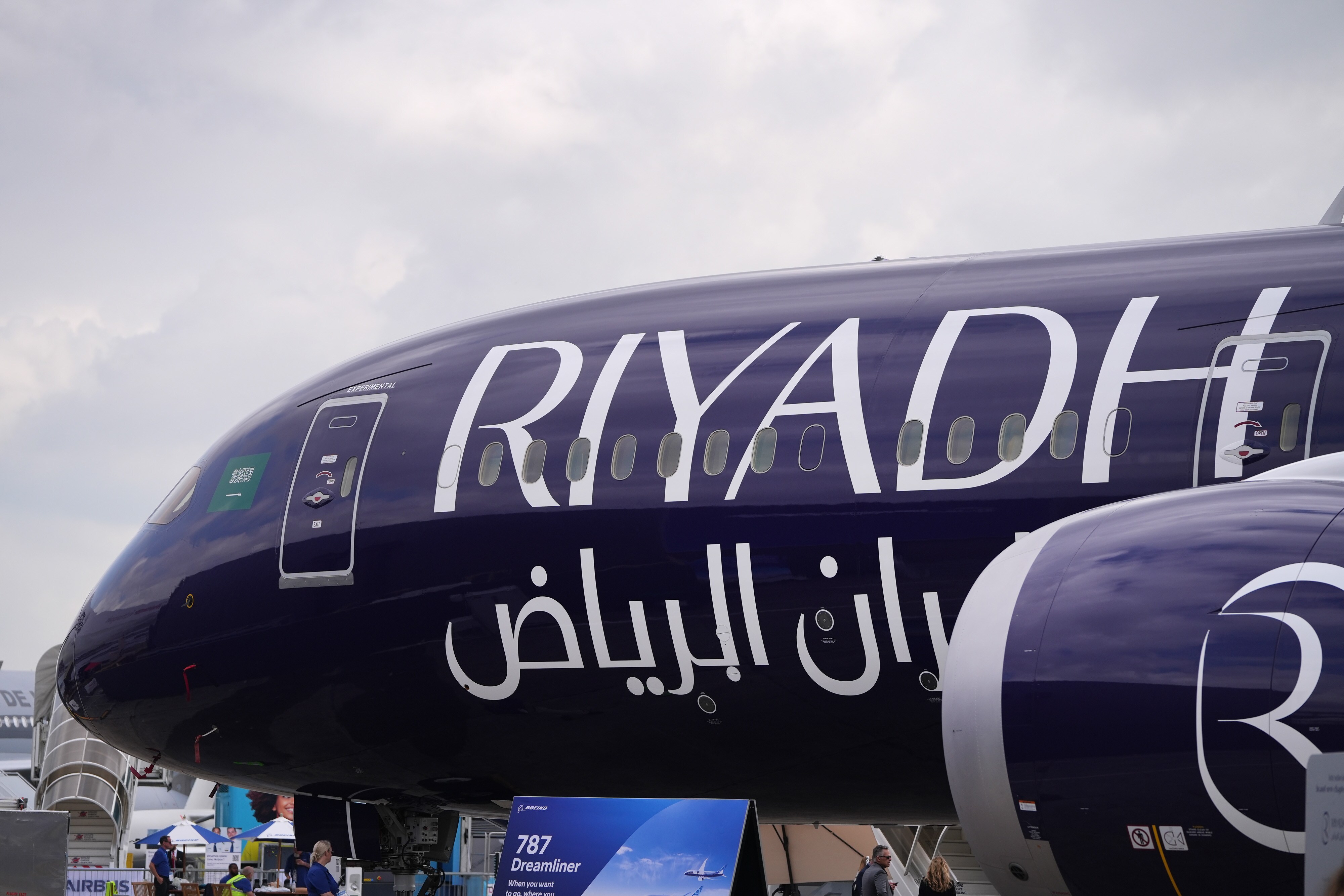 A Riyadh Air Boeing 787-9 Dreamliner at the Paris Air Show on June 19.Photographer: Nathan Laine/Bloomberg